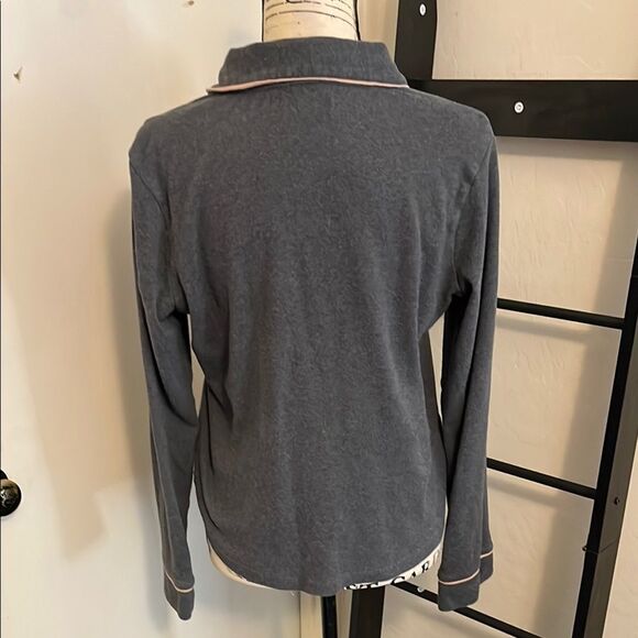 Faherty Gray Button-Up Pajama Top Pink Trim Top Only Loungewear Sleep - Picture 4 of 8